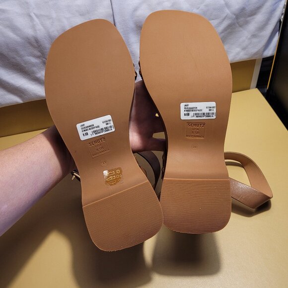 $89 NWT (8.5) SCHUTZ Camel Leather Wedge Sandal - Picture 9 of 12